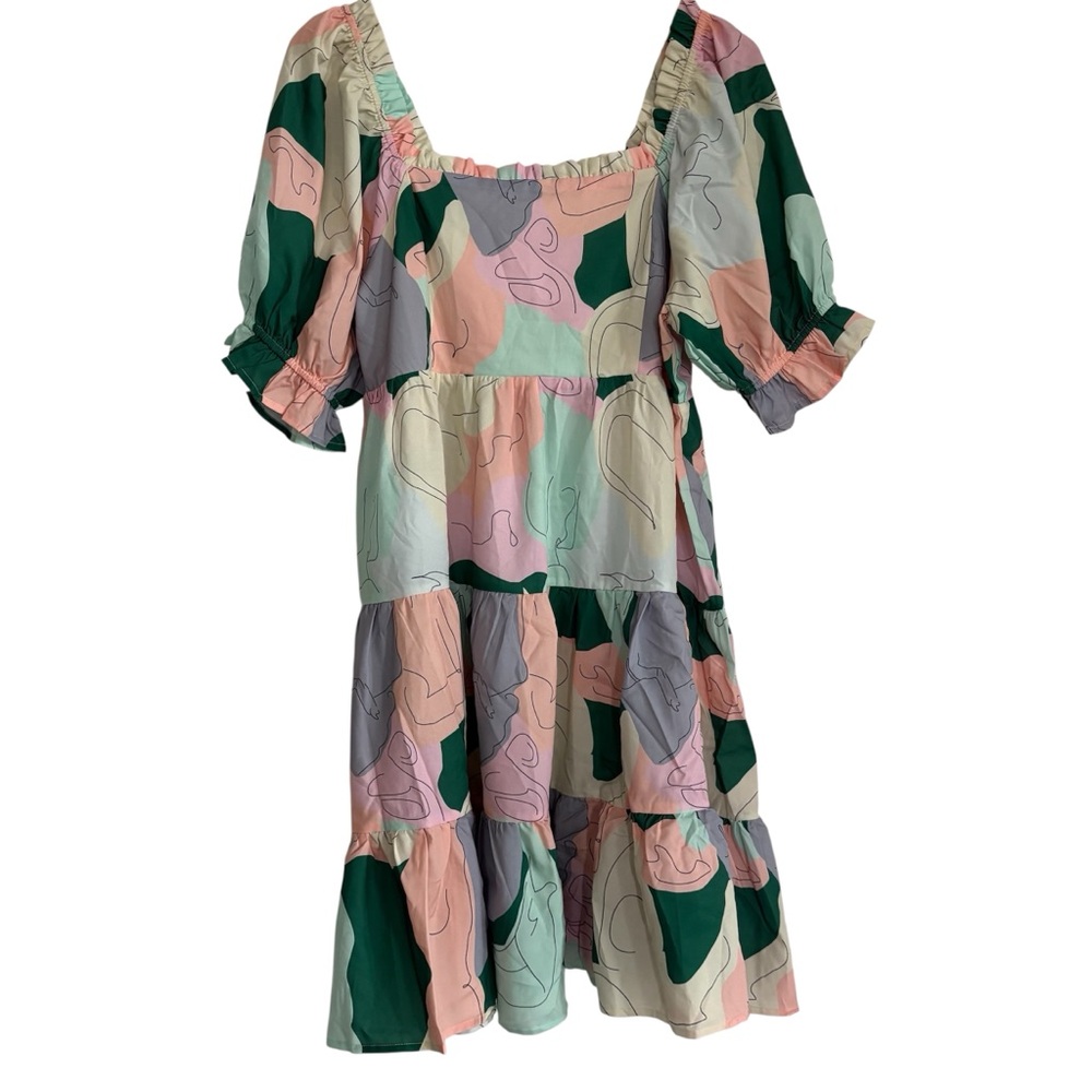JODIFL Pastel Tiered Abstract Print Dress